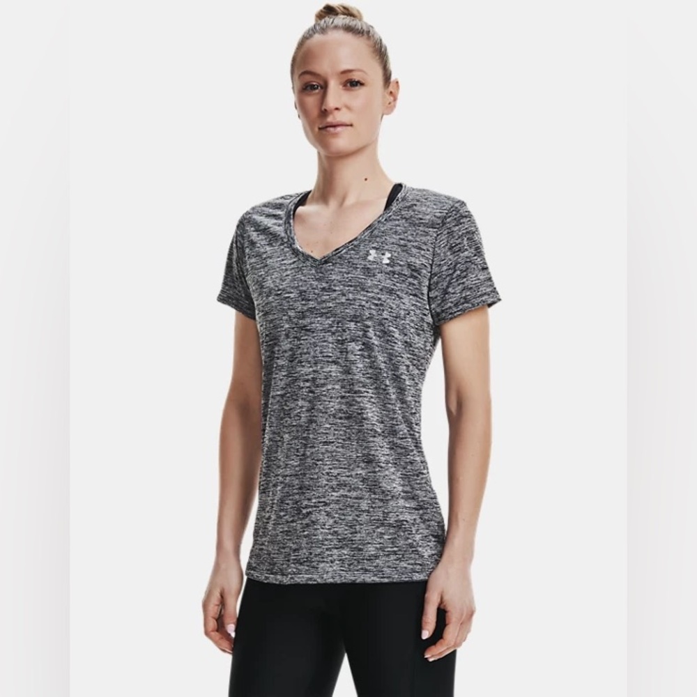 NWT Women's Under Armour HeatGear TechTwist V-Neck Gray/Black SZ Medium